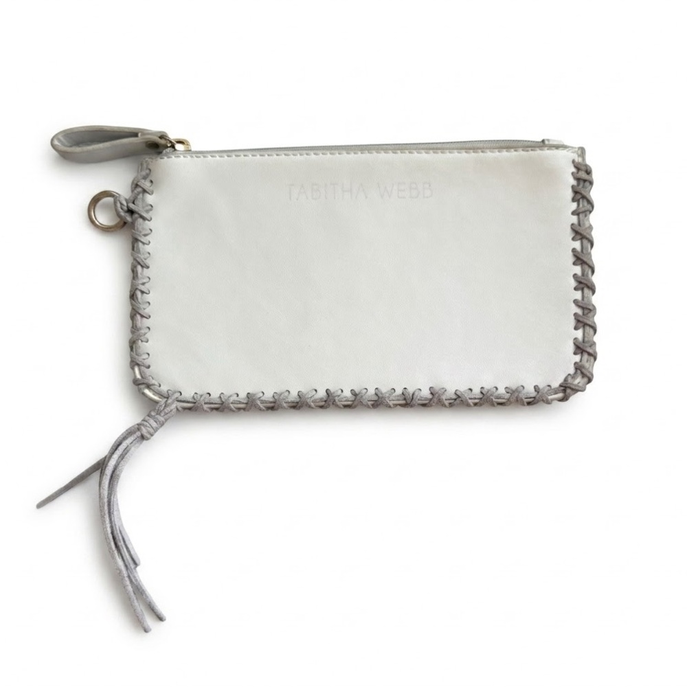 Tabitha Webb Light Grey Leather Whipstitch Zip Pouch Wristlet